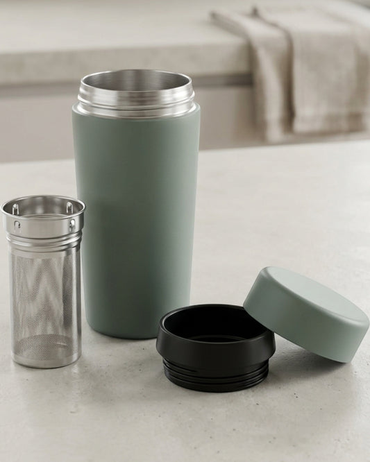 Xbvtl Vacuum Tea Tumbler with Removable Infuser 16 oz Smoke Green - Lifestyle view