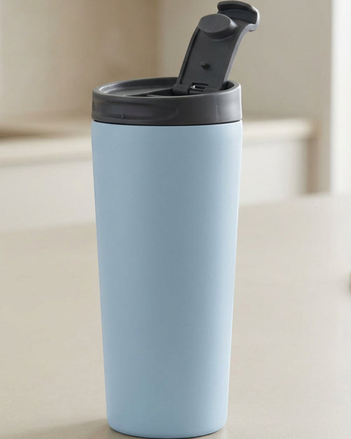 Xbvtl Ceramic-Lined Vacuum Tumbler with Quarter-Turn Lid 15 oz Cloud Blue - Lifestyle view