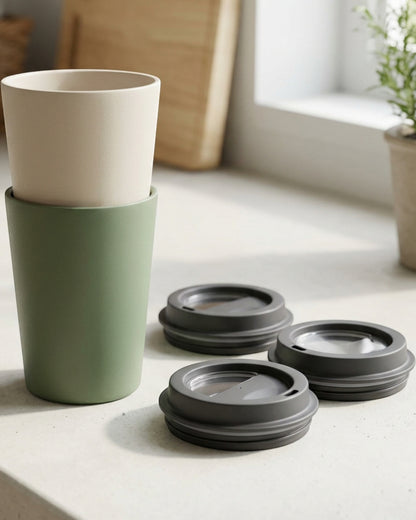 Xbvtl Stackable Vacuum Low Cup Set 10 oz x 2 Moss Oatmeal - Lifestyle view