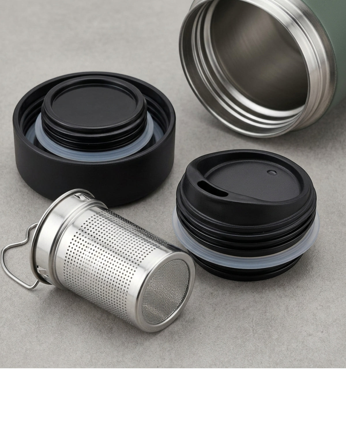 Xbvtl Vacuum Tea Tumbler with Removable Infuser 16 oz Smoke Green - Detail view