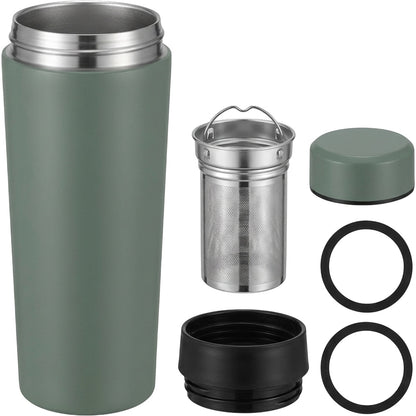 Xbvtl Vacuum Tea Tumbler with Removable Infuser 16 oz Smoke Green - Product view